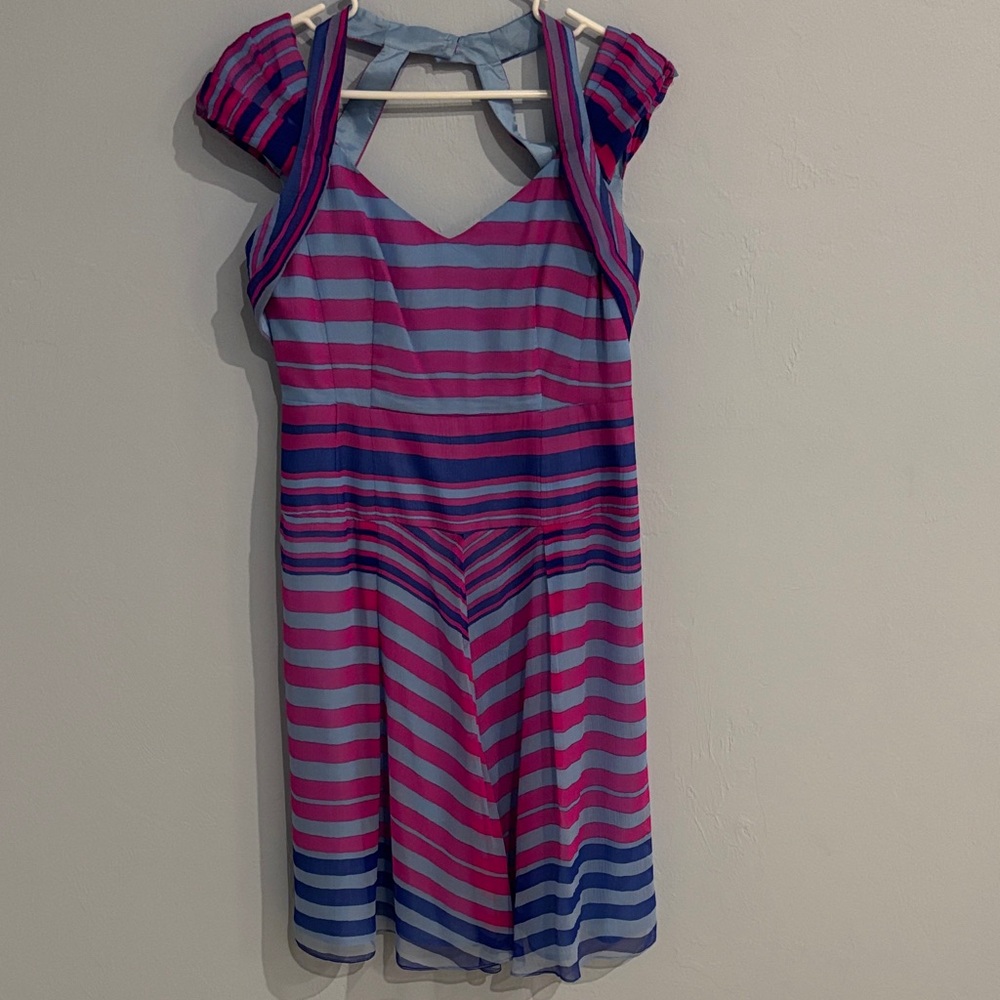 Striped Pink and Blue chiffon womens Dress